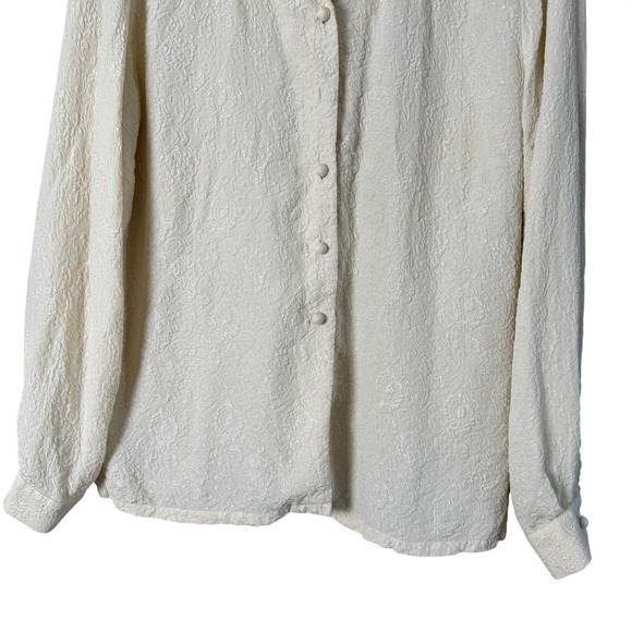 Vintage Talbots Cream Jacquard Silk Button Up Shirt Blouse Size 6 - Picture 7 of 11